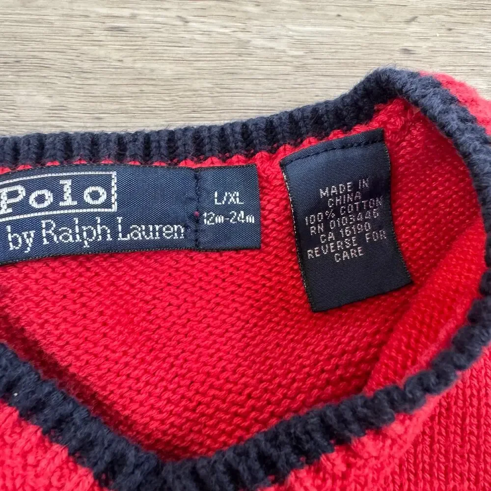 Vintage Polo Ralph Lauren Sweater Vest Red Cotton V Neck Preppy 90s